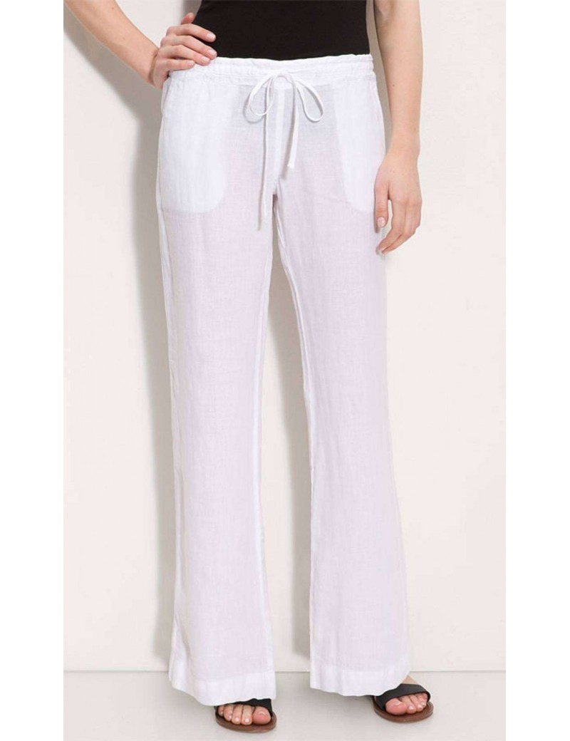 Linen Drawstring Wide Leg Trousers 