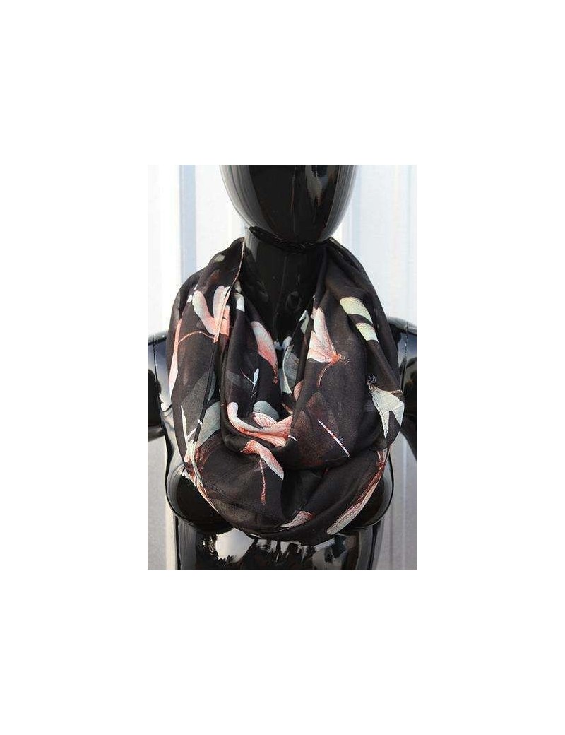 Infinity Scarf -  Cute Dragon Fly Print - Black