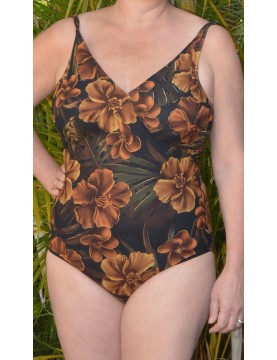 Miraclesuit - Brown Floral Faux Wrap Swimsuit