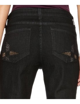 NYDJ - Marilyn Straight Leg Jeans in Black Enzyme Wash with Embellishments *28227T